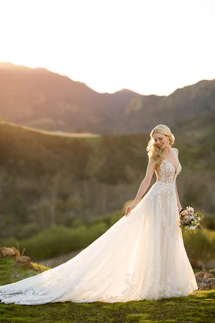 wedding dress trends. free flowing lace gown