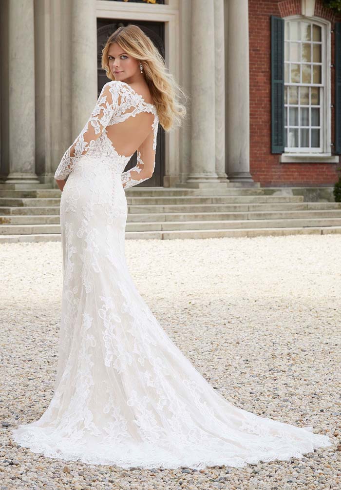 keyhole back wedding dress with long chantilly lace sleeves