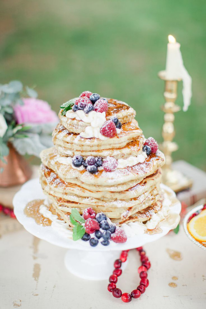 alternative wedding cakes - Flowers, fruit and endless amounts of maple syrup are the perfect pairings for your pancake stack cake