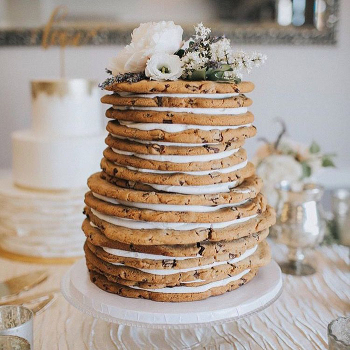 alternative wedding cakes - a gorgeous cookie cake with chocolate chip, double chocolate swirl decorated with flowers