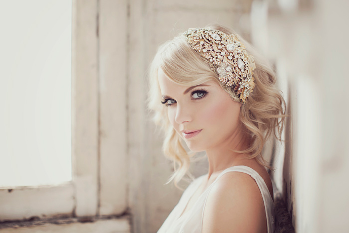 Dramatic gold and crystal headpiece vintage inspired style old Hollywood glamour 